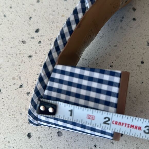 J. Crew Navy Gingham Knot Sandals Printed Mid Block Heel Women’s Size 10 EUC - Picture 7 of 14